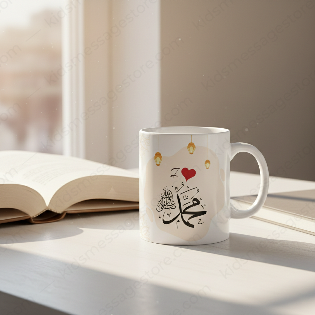 I Love Mohammad ﷺ Islamic Calligraphy Mug | Premium White Ceramic Mug 300ml | Muslim Gift for Home, Office & Daily Use