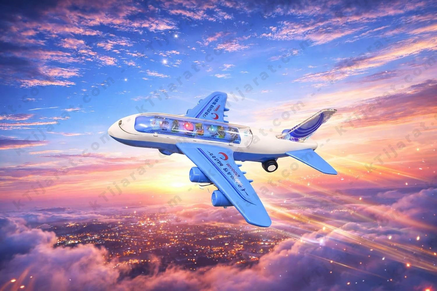 Labbaik Airbus Toy for Kids with Lights and Sound, Battery Operated Transparent Cabin Plane with Passengers, Sound LED Toy for Boys & Girls, 3+ Years, Blue and White