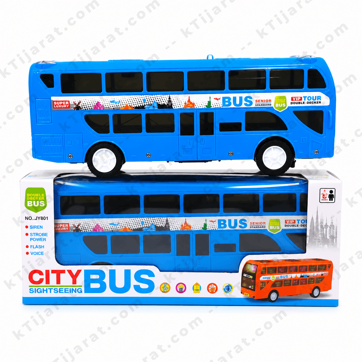 Labbaik City Bus Toy, Double Decker City Sightseeing Bus Toy for Kids, Sound LED Toy for Boys & Girls, 3+ Years, Blue and White