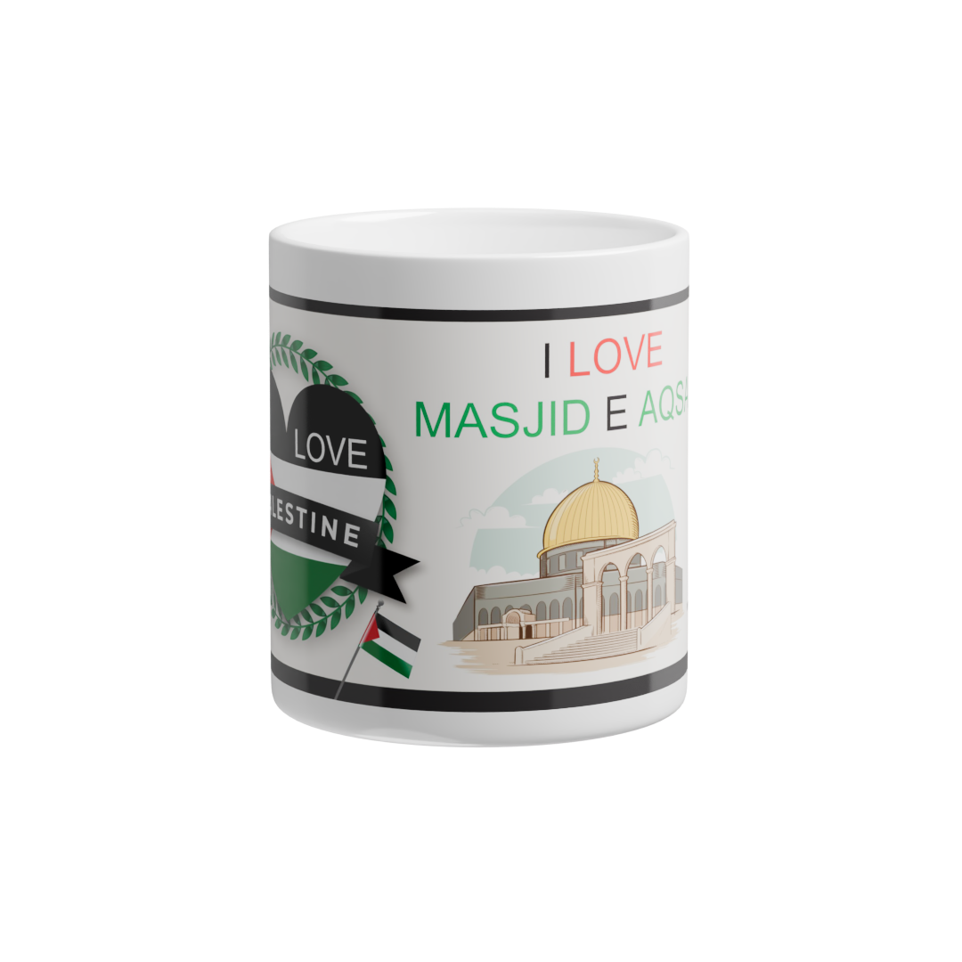 I Love Masjid-e-Aqsa Mug | Love Palestine Ceramic Coffee Mug | Premium Islamic Mug 300ml | Palestine Support Gift