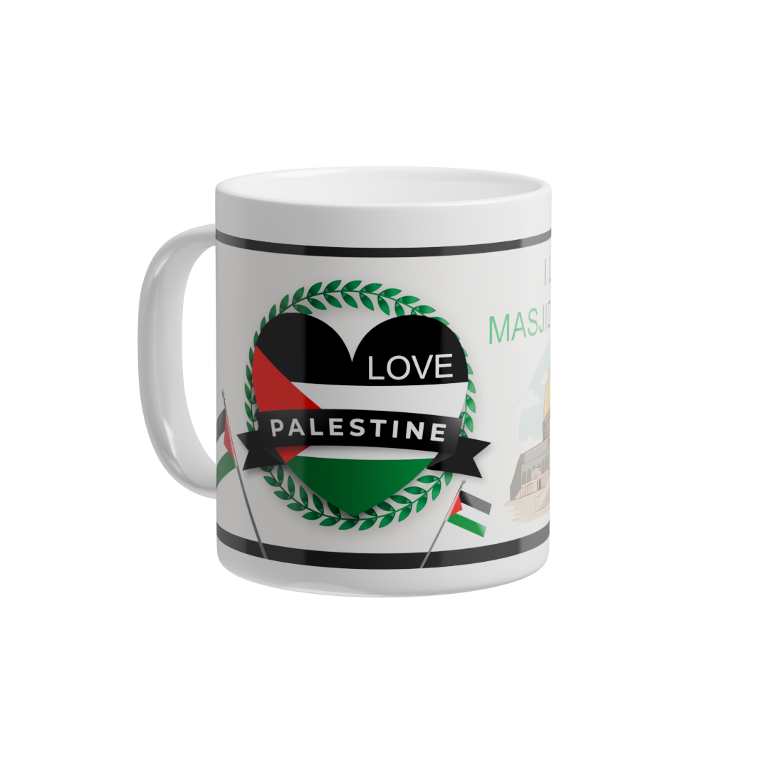 I Love Masjid-e-Aqsa Mug | Love Palestine Ceramic Coffee Mug | Premium Islamic Mug 300ml | Palestine Support Gift