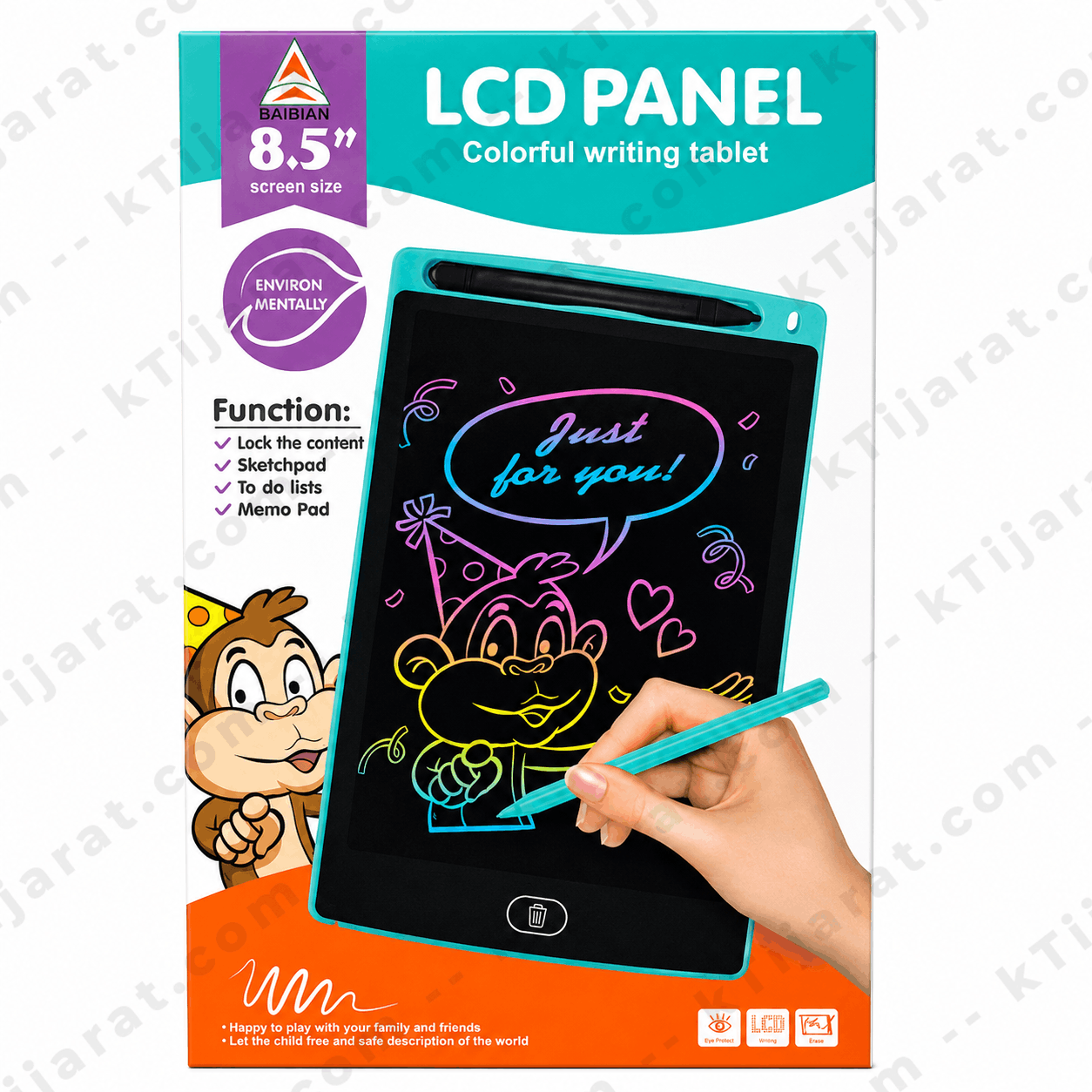 Ktijarat 8.5 Inch LCD Writing Tablet for Kids | Reusable Colorful Digital Writing Pad with Stylus | Erase Button & Screen Lock
