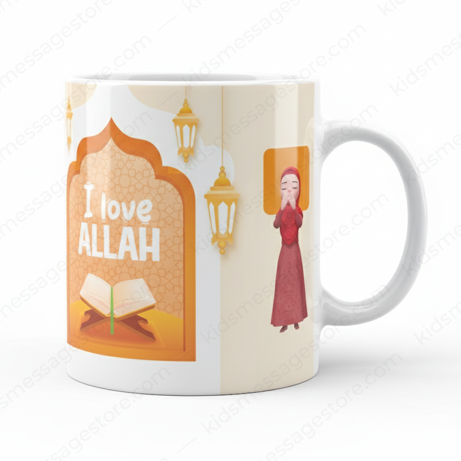 I Love Allah – Islamic Kids Premium Ceramic Mug | 300ml Islamic Cartoon Mug