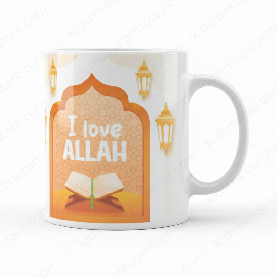 I Love Allah – Islamic Kids Premium Ceramic Mug | 300ml Islamic Cartoon Mug