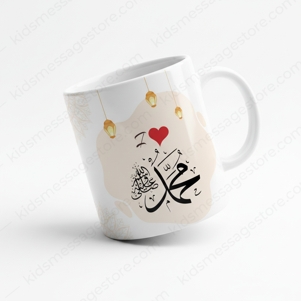 I Love Mohammad ﷺ Islamic Calligraphy Mug | Premium White Ceramic Mug 300ml | Muslim Gift for Home, Office & Daily Use