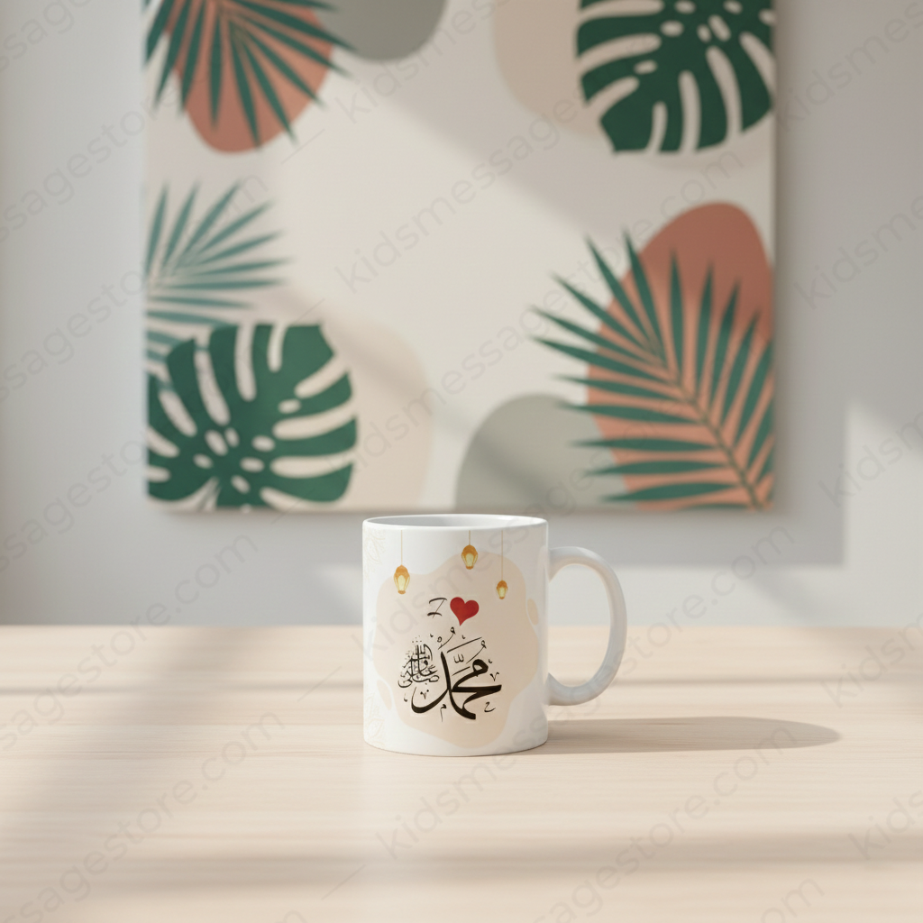 I Love Mohammad ﷺ Islamic Calligraphy Mug | Premium White Ceramic Mug 300ml | Muslim Gift for Home, Office & Daily Use