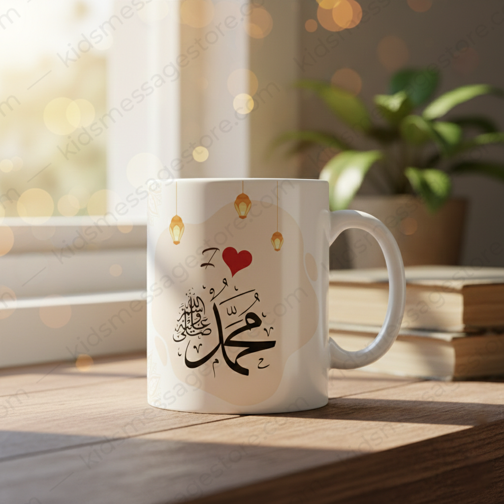 I Love Mohammad ﷺ Islamic Calligraphy Mug | Premium White Ceramic Mug 300ml | Muslim Gift for Home, Office & Daily Use
