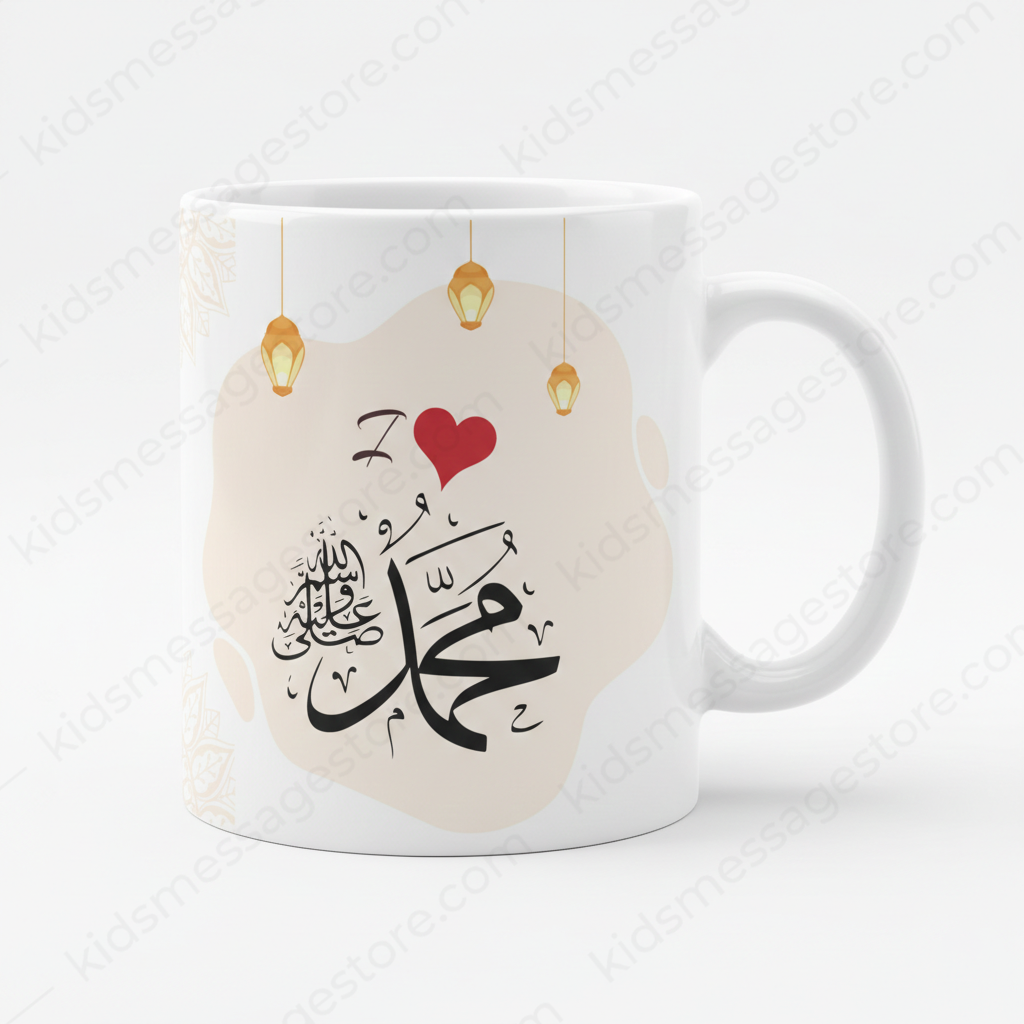 I Love Mohammad ﷺ Islamic Calligraphy Mug | Premium White Ceramic Mug 300ml | Muslim Gift for Home, Office & Daily Use