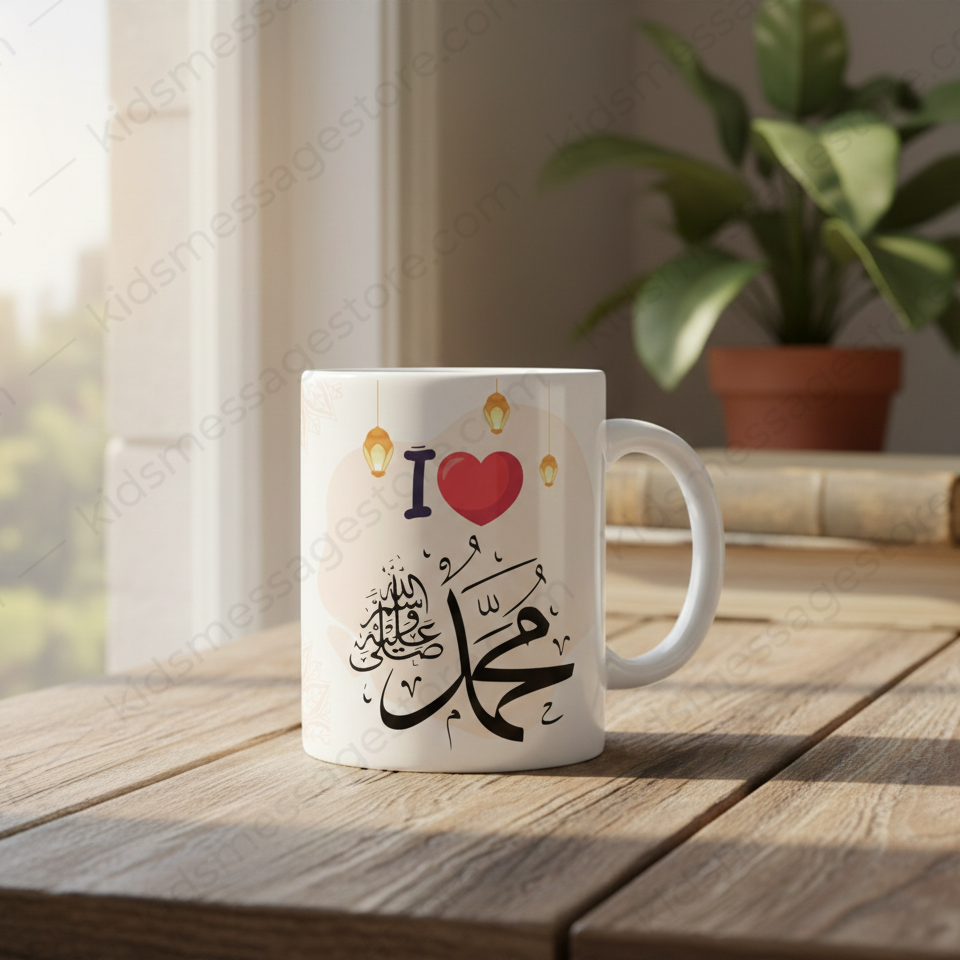 I Love Mohammad ﷺ Islamic Ceramic Mug – 300ml Premium Coffee & Tea Cup for Kids & Adults