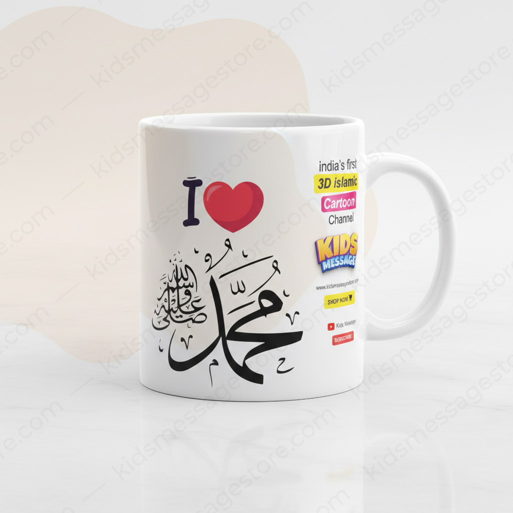 I Love Mohammad ﷺ Islamic Ceramic Mug – 300ml Premium Coffee & Tea Cup for Kids & Adults