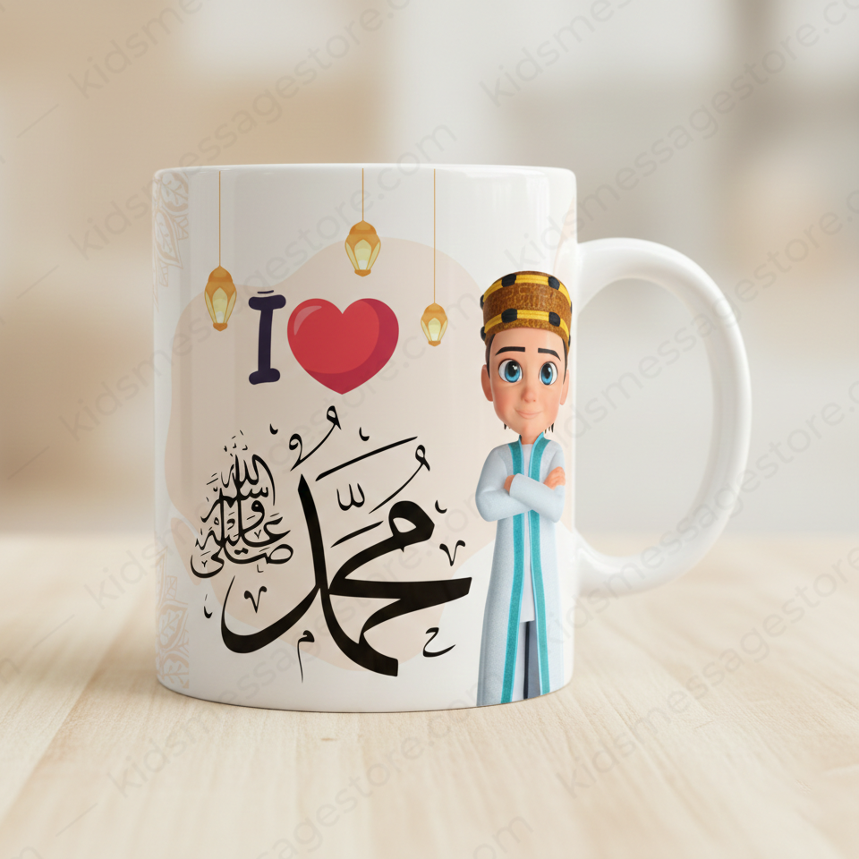I Love Mohammad ﷺ Islamic Ceramic Mug – 300ml Premium Coffee & Tea Cup for Kids & Adults