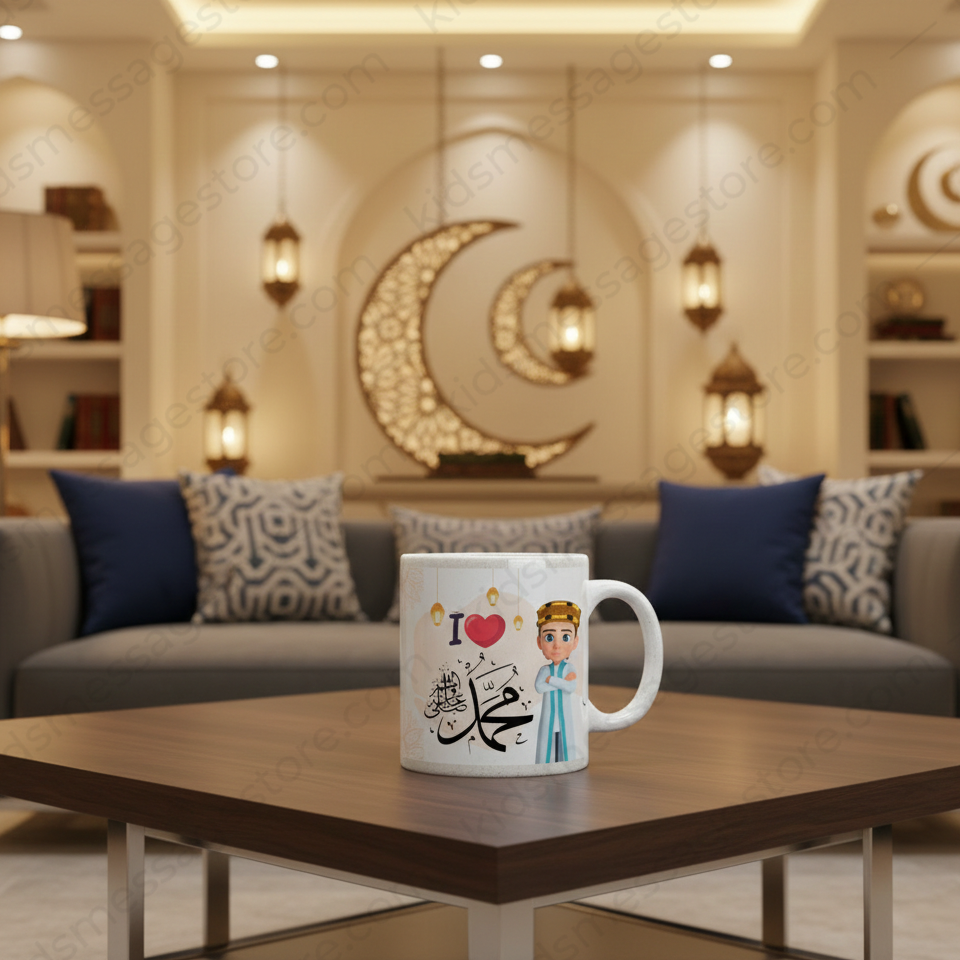 I Love Mohammad ﷺ Islamic Ceramic Mug – 300ml Premium Coffee & Tea Cup for Kids & Adults