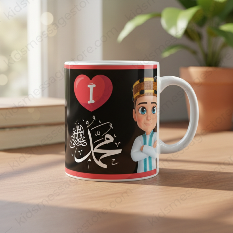 I Love Mohammad ﷺ Black Ceramic Mug – 300ml Premium Islamic Coffee & Tea Cup for Kids