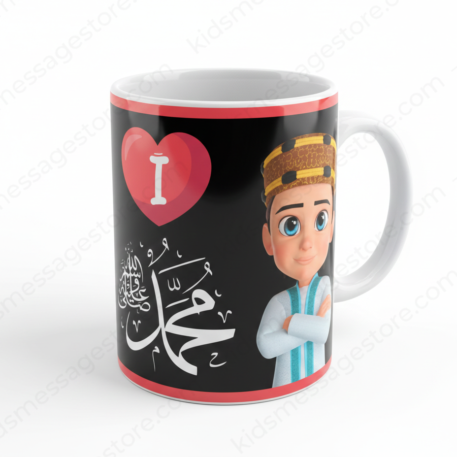 I Love Mohammad ﷺ Black Ceramic Mug – 300ml Premium Islamic Coffee & Tea Cup for Kids