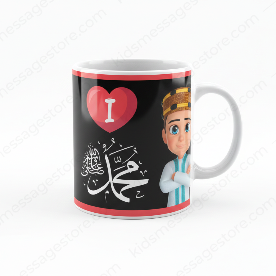I Love Mohammad ﷺ Black Ceramic Mug – 300ml Premium Islamic Coffee & Tea Cup for Kids