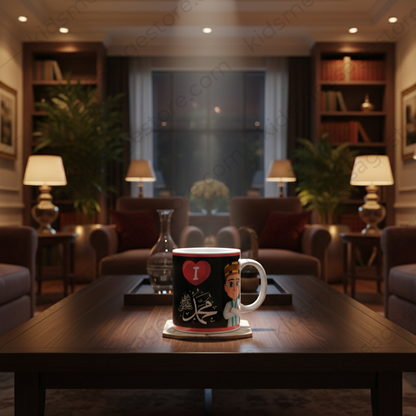 I Love Mohammad ﷺ Black Ceramic Mug – 300ml Premium Islamic Coffee & Tea Cup for Kids