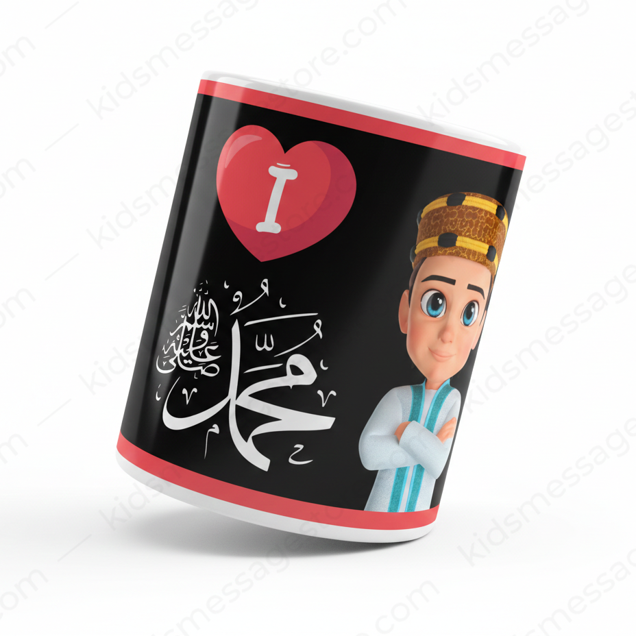 I Love Mohammad ﷺ Black Ceramic Mug – 300ml Premium Islamic Coffee & Tea Cup for Kids