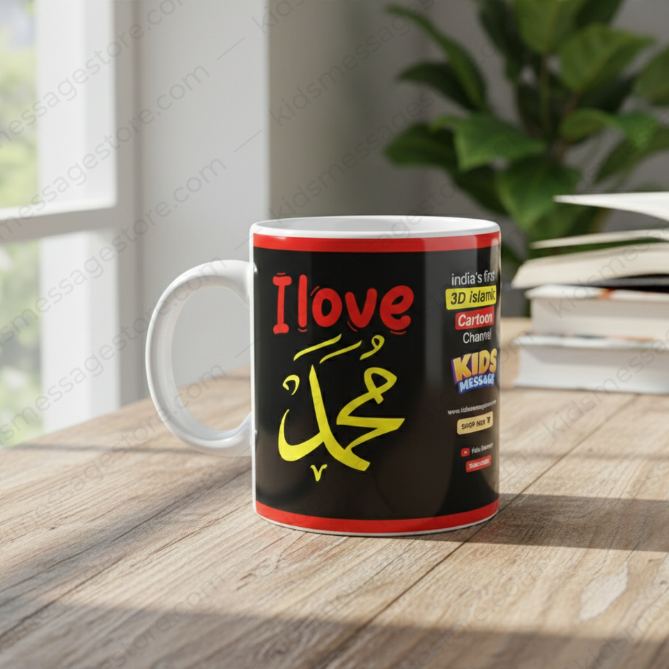I Love Muhammad Mug | Islamic Quote Ceramic Coffee Mug | Premium Black Mug for Muslims | Islamic Gift Mug 300ml