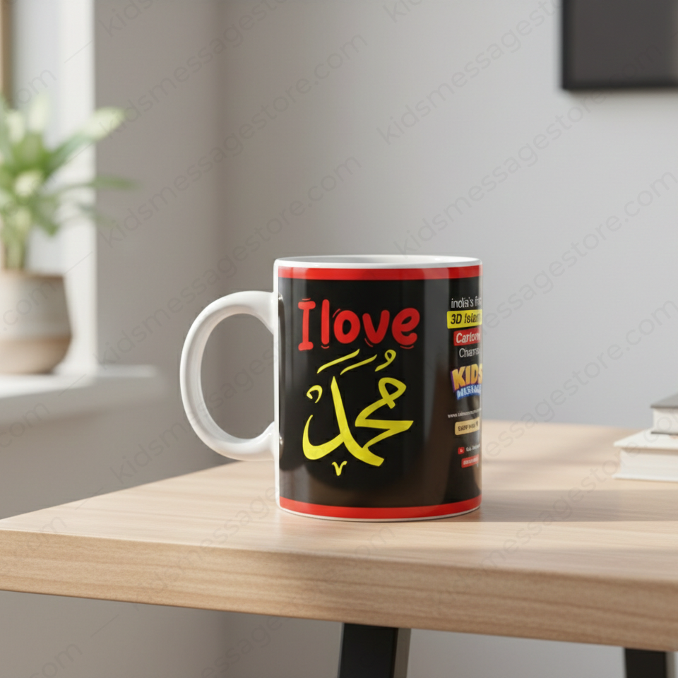 I Love Muhammad Mug | Islamic Quote Ceramic Coffee Mug | Premium Black Mug for Muslims | Islamic Gift Mug 300ml