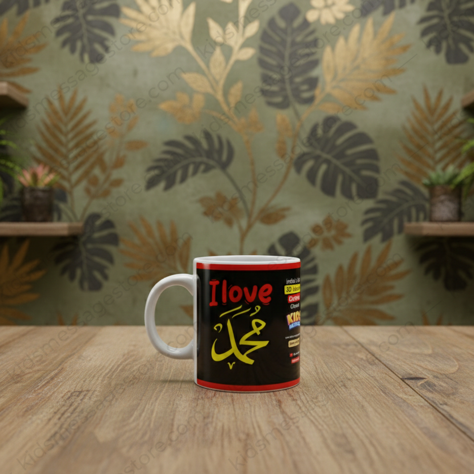 I Love Muhammad Mug | Islamic Quote Ceramic Coffee Mug | Premium Black Mug for Muslims | Islamic Gift Mug 300ml