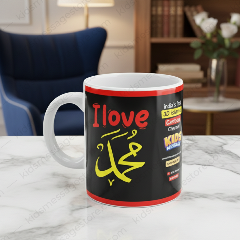 I Love Muhammad Mug | Islamic Quote Ceramic Coffee Mug | Premium Black Mug for Muslims | Islamic Gift Mug 300ml