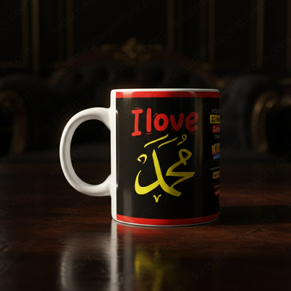 I Love Muhammad Mug | Islamic Quote Ceramic Coffee Mug | Premium Black Mug for Muslims | Islamic Gift Mug 300ml