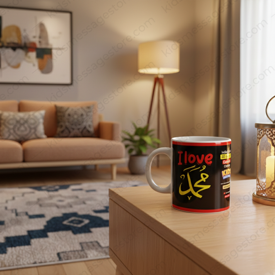 I Love Muhammad Mug | Islamic Quote Ceramic Coffee Mug | Premium Black Mug for Muslims | Islamic Gift Mug 300ml