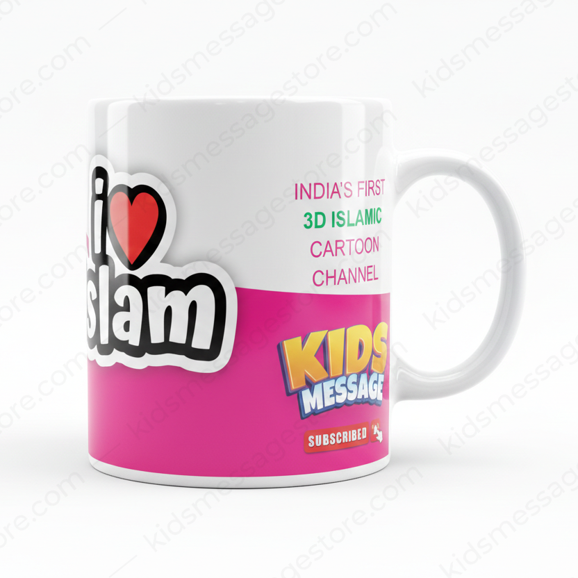 I Love Islam Kids Message Mug | Premium Ceramic Islamic Cartoon Mug | 300ml Coffee & Tea Cup | Gift for Muslim Kids & Family