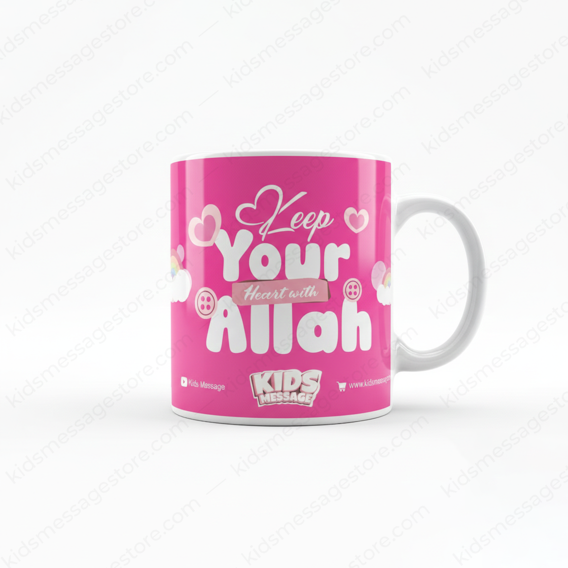 Keep Your Heart With Allah Kids Pink Mug – 300ml Ceramic Islamic Cup