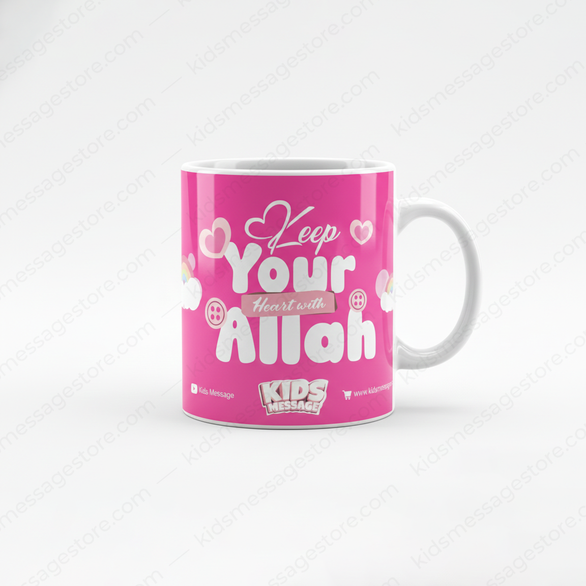 Keep Your Heart With Allah Kids Pink Mug – 300ml Ceramic Islamic Cup