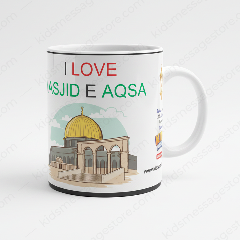 I Love Masjid-e-Aqsa Mug | Love Palestine Ceramic Coffee Mug | Premium Islamic Mug 300ml | Palestine Support Gift