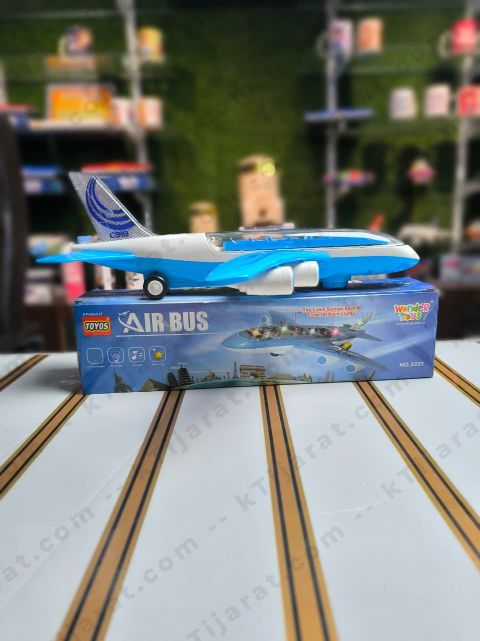 Labbaik  Airbus Toy for Kids with Lights and Sound, Battery Operated Transparent Cabin Plane with Passengers, Sound LED Toy for Boys & Girls, 3+ Years, Blue and White