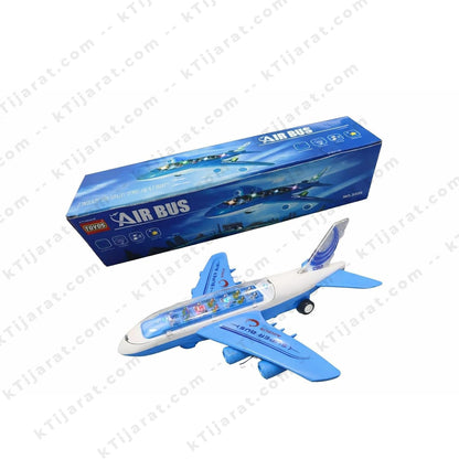 Labbaik  Airbus Toy for Kids with Lights and Sound, Battery Operated Transparent Cabin Plane with Passengers, Sound LED Toy for Boys & Girls, 3+ Years, Blue and White