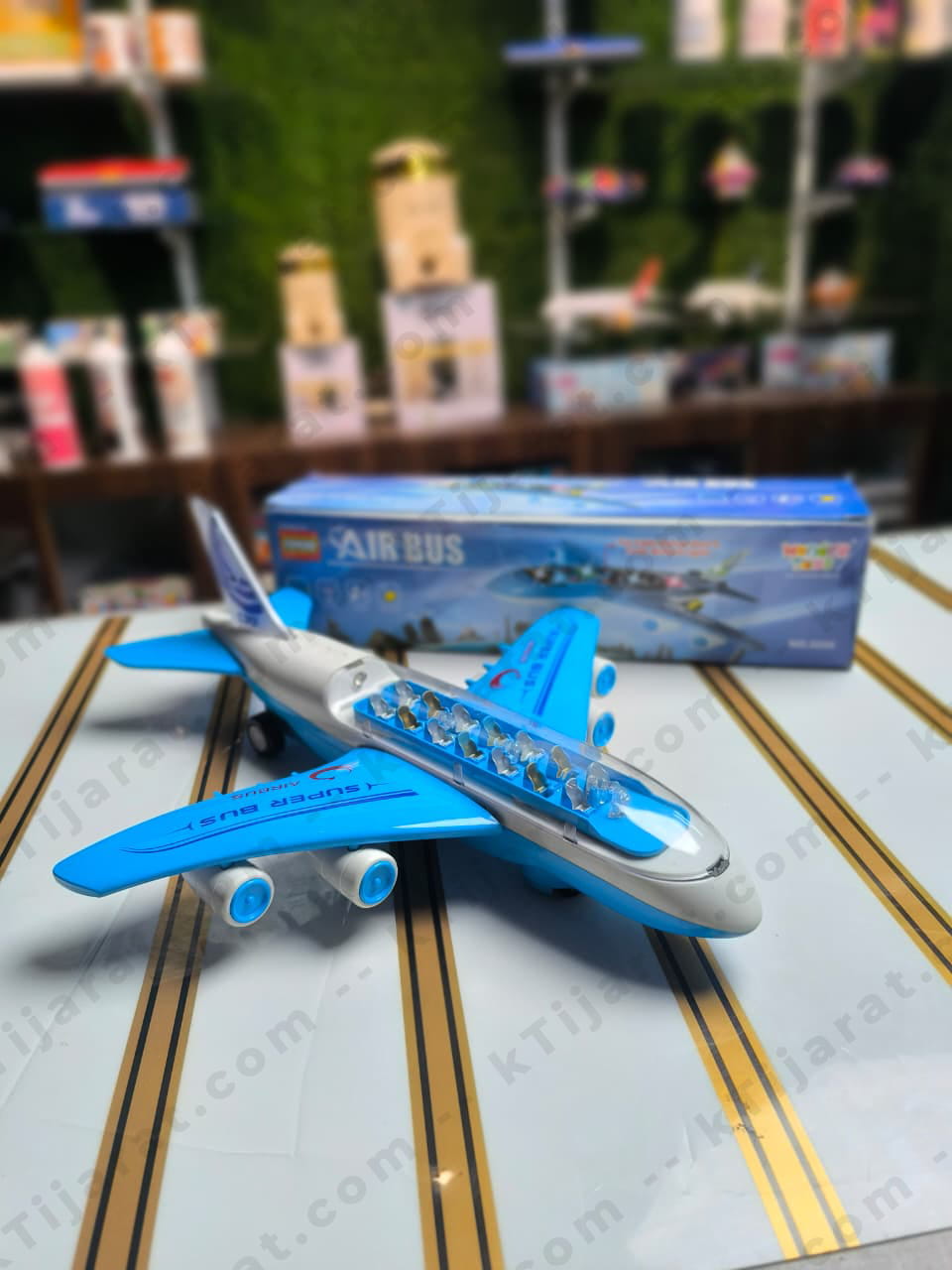 Labbaik  Airbus Toy for Kids with Lights and Sound, Battery Operated Transparent Cabin Plane with Passengers, Sound LED Toy for Boys & Girls, 3+ Years, Blue and White