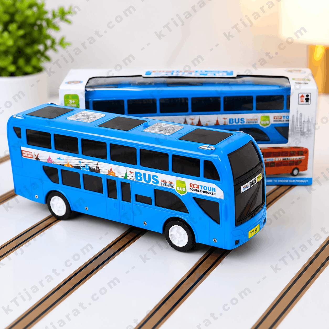 Labbaik City Bus Toy, Double Decker City Sightseeing Bus Toy for Kids, Sound LED Toy for Boys & Girls, 3+ Years, Blue and White