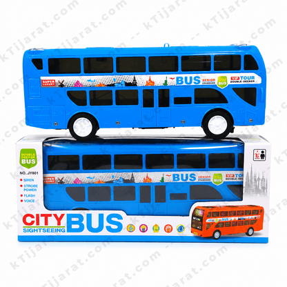 Labbaik City Bus Toy, Double Decker City Sightseeing Bus Toy for Kids, Sound LED Toy for Boys & Girls, 3+ Years, Blue and White