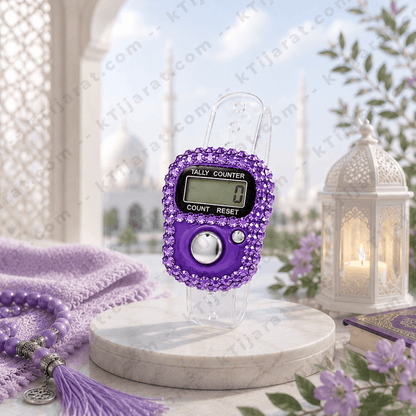 Ktijarat Luxury Crystal Digital Finger Tally Counter Ring | Electronic Tasbih Zikr Counter | LED Display | Reset Button | Adjustable Finger Counter