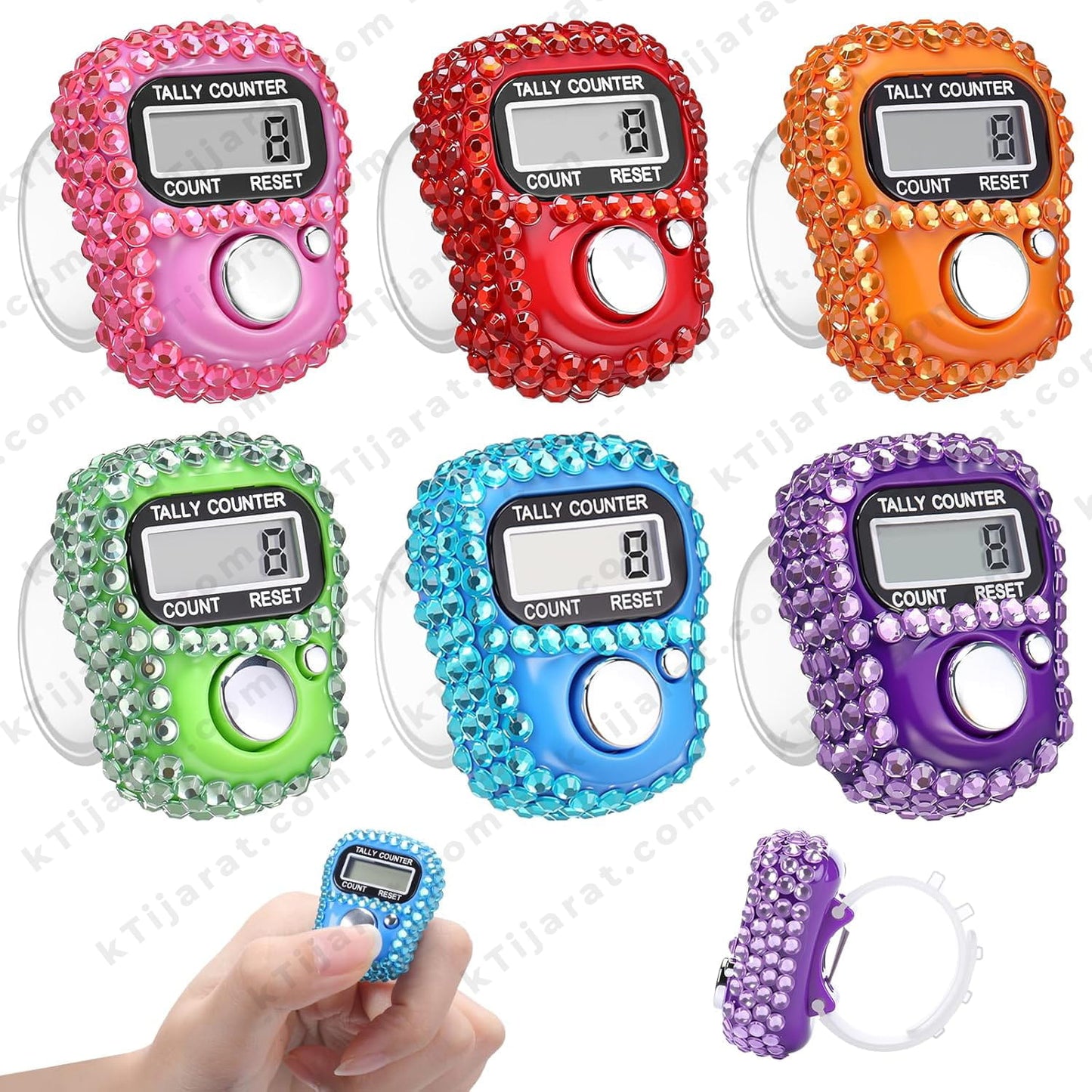 Ktijarat Luxury Crystal Digital Finger Tally Counter Ring | Electronic Tasbih Zikr Counter | LED Display | Reset Button | Adjustable Finger Counter