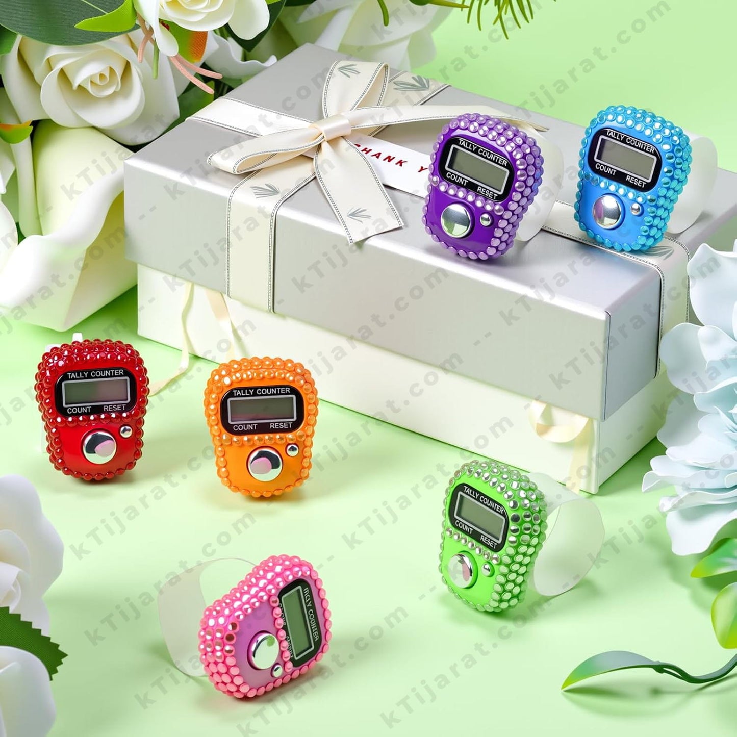 Ktijarat Luxury Crystal Digital Finger Tally Counter Ring | Electronic Tasbih Zikr Counter | LED Display | Reset Button | Adjustable Finger Counter