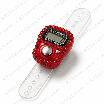 Ktijarat Luxury Crystal Digital Finger Tally Counter Ring | Electronic Tasbih Zikr Counter | LED Display | Reset Button | Adjustable Finger Counter