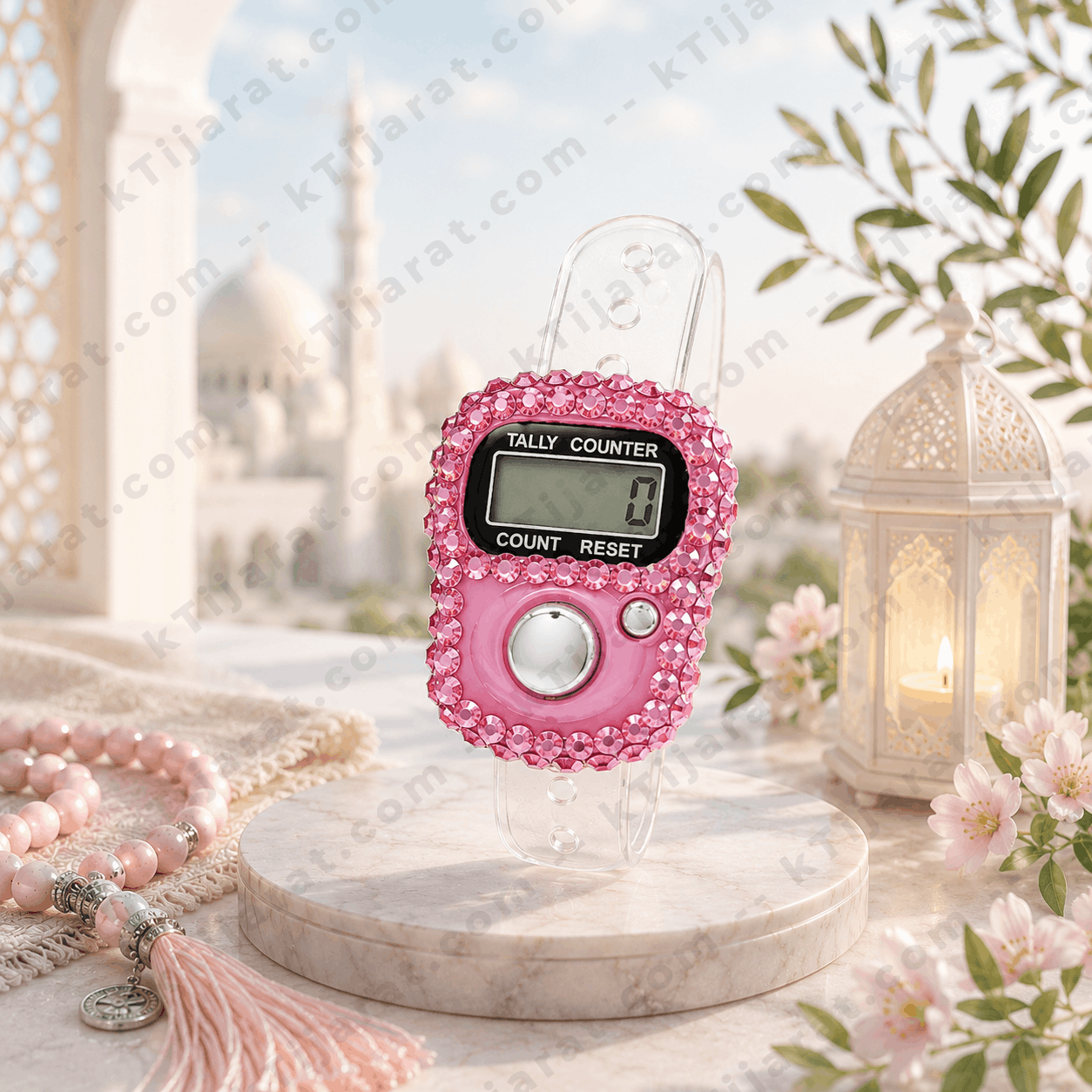 Ktijarat Luxury Crystal Digital Finger Tally Counter Ring | Electronic Tasbih Zikr Counter | LED Display | Reset Button | Adjustable Finger Counter