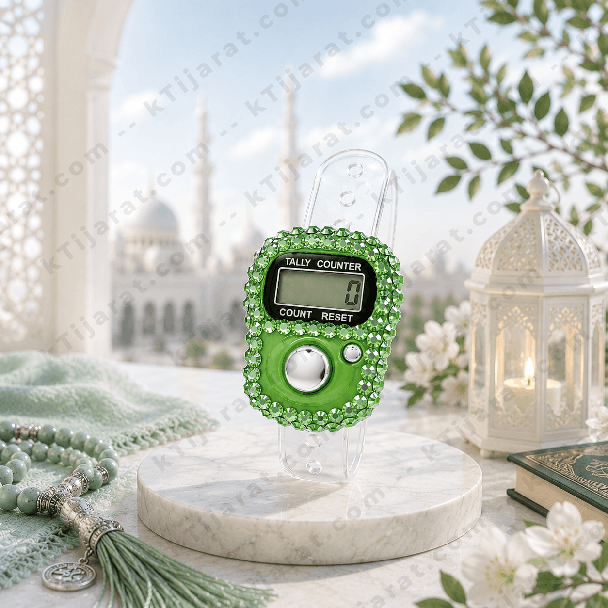 Ktijarat Luxury Crystal Digital Finger Tally Counter Ring | Electronic Tasbih Zikr Counter | LED Display | Reset Button | Adjustable Finger Counter