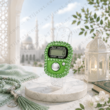 Ktijarat Luxury Crystal Digital Finger Tally Counter Ring | Electronic Tasbih Zikr Counter | LED Display | Reset Button | Adjustable Finger Counter