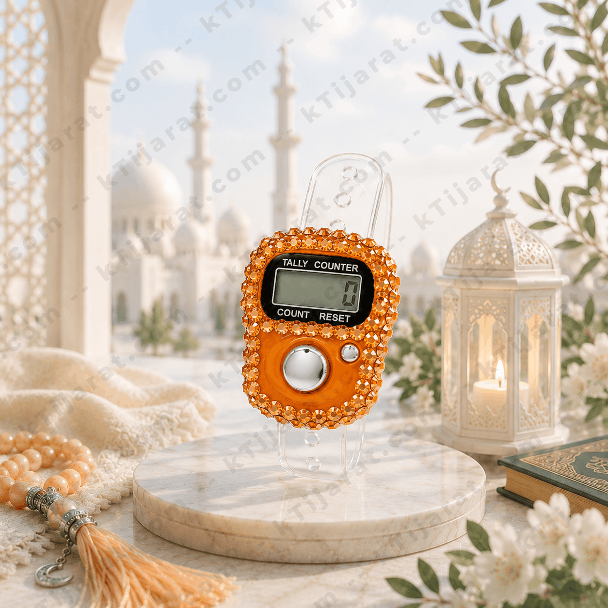 Ktijarat Luxury Crystal Digital Finger Tally Counter Ring | Electronic Tasbih Zikr Counter | LED Display | Reset Button | Adjustable Finger Counter