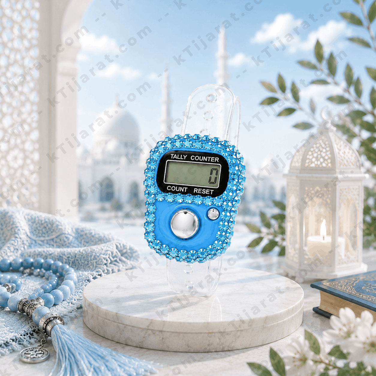 Ktijarat Luxury Crystal Digital Finger Tally Counter Ring | Electronic Tasbih Zikr Counter | LED Display | Reset Button | Adjustable Finger Counter