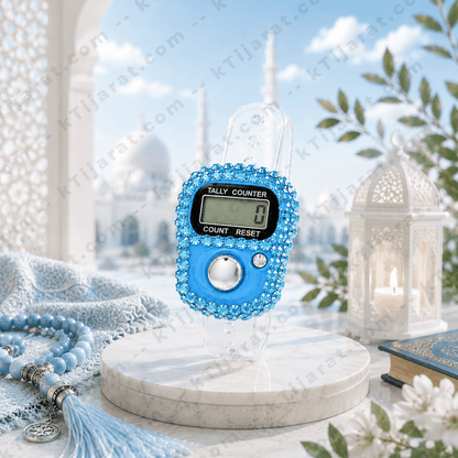 Ktijarat Luxury Crystal Digital Finger Tally Counter Ring | Electronic Tasbih Zikr Counter | LED Display | Reset Button | Adjustable Finger Counter