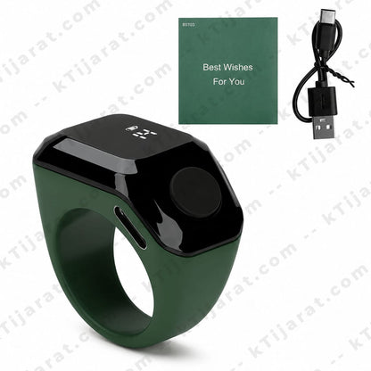 Ktijarat Smart Digital Zikr Counter Ring | Rechargeable Electronic Tasbih Ring with OLED Display | Silent Touch Prayer Counter