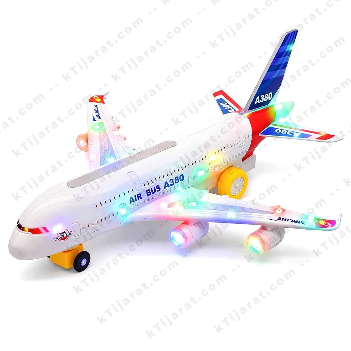 Labbaik Airplane Toy for Kids with LED Flashing Lights and Sound Effects - 360 Degree Rotating Airbus Gift