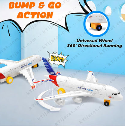 Labbaik Airplane Toy for Kids with LED Flashing Lights and Sound Effects - 360 Degree Rotating Airbus Gift