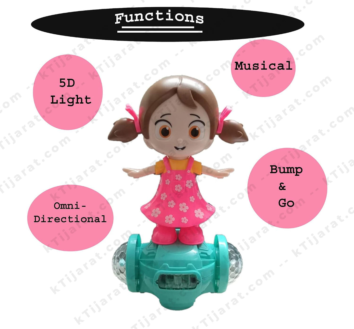 Labbaik 360 Degree Rotating sound Girl Toy, Doll with Flashing Lights & Bump and Go Action, Activity Play Center Toy for Kid